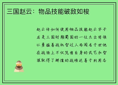 三国赵云：物品技能破敌如梭